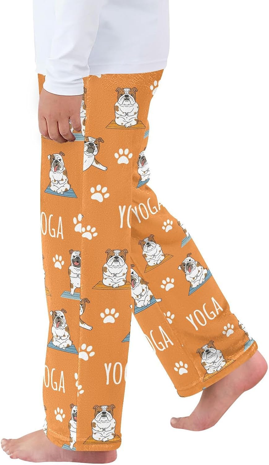 Dog Yoga Orange Pattern Plush Pajama Pants Sleepwear Bottoms Lounge Fleece Pants with Elastic Waist, S-XL