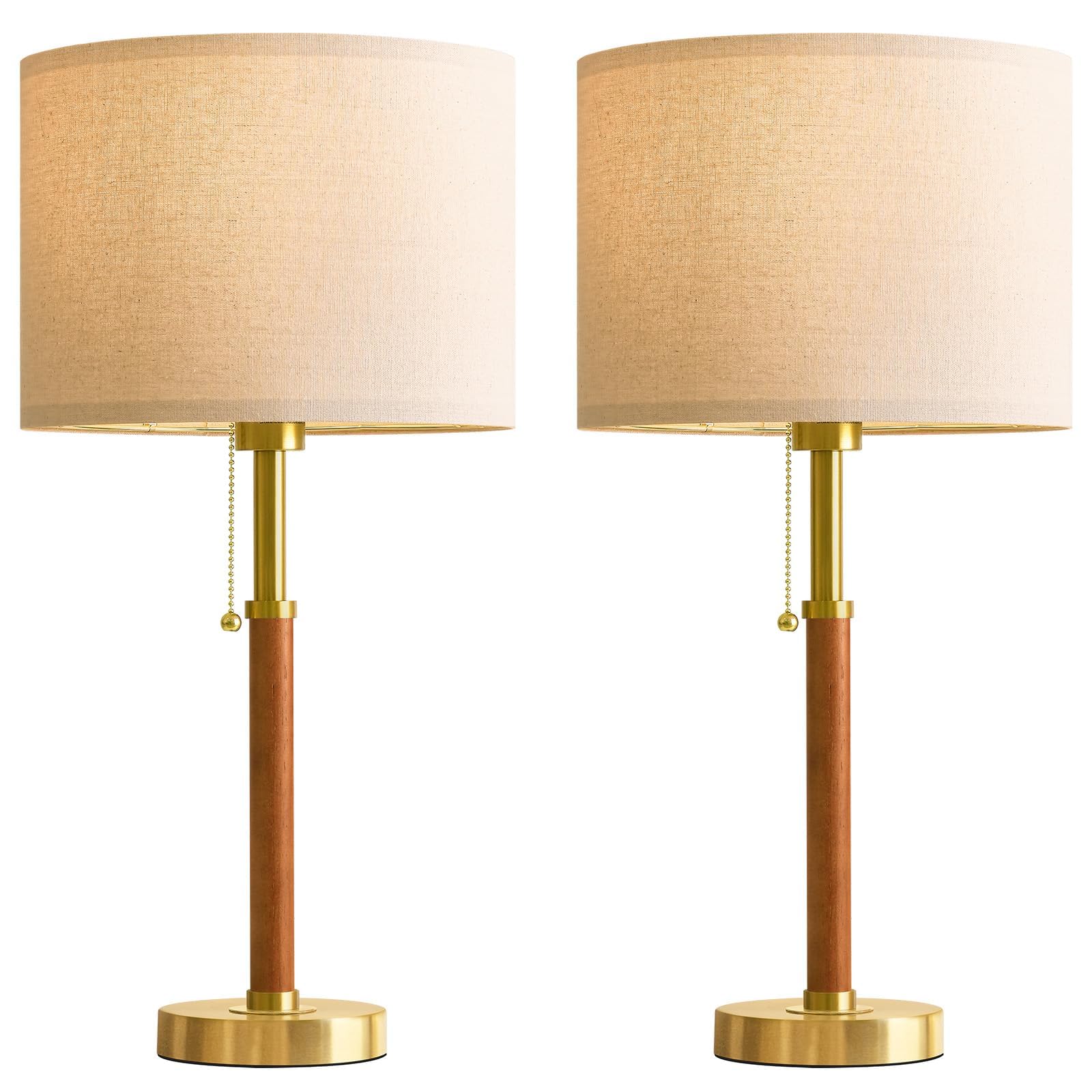 Lámparas de mesa de madera de 22 pulgadas, lámpara moderna de mediados de siglo para dormitorio, sala de estar, lámparas de mesita de noche para mesitas de noche, lámpara de mesita de noche con cadena