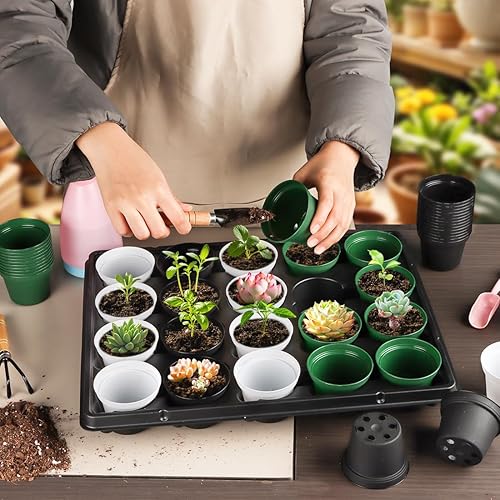 Vista 8 de Paquete de 100 macetas redondas pequeñas de 2.5 pulgadas para plantas de semillero para suculentas, macetas de vivero hechas de material PP de grado