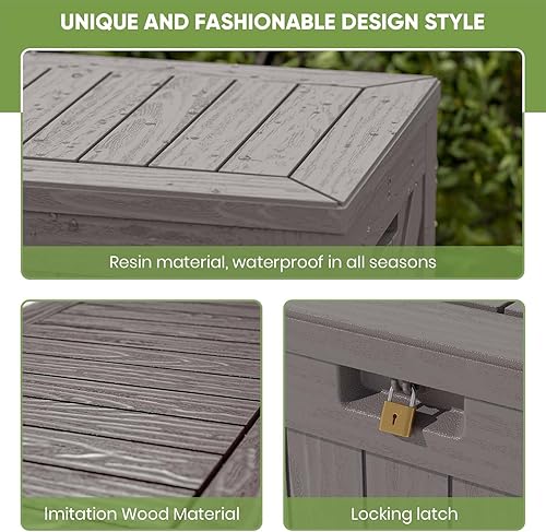 Vista 17 de Patiowell 30 Gallon Resin Deck Box, Outdoor Storage Box for Patio Furniture, Deliveries, Pool Supplies,Waterproof and Lockable, Grey