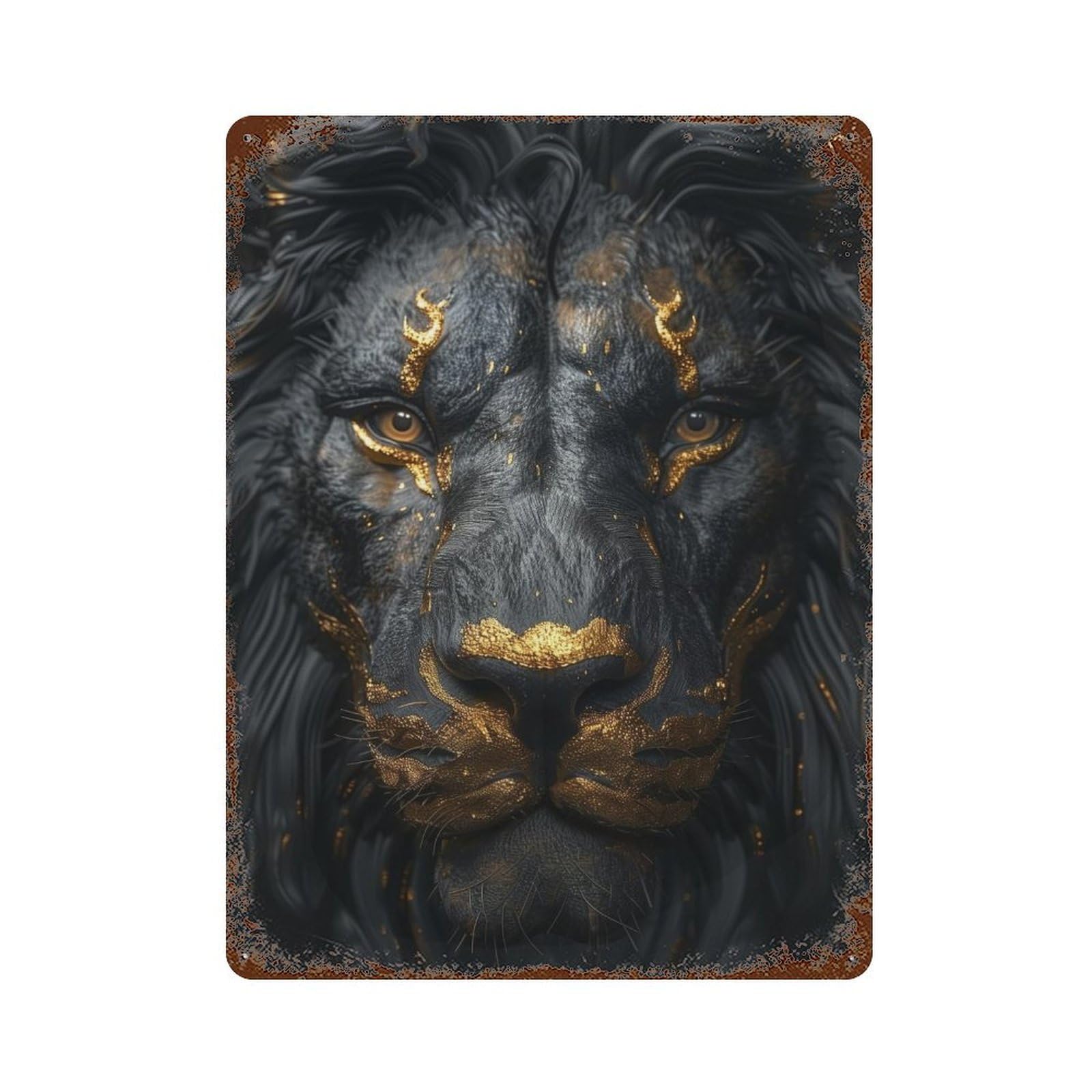 Vintage Metal Tin Sign Golden Black Lion Art Print 15.7"x11.8", Classic Wall Plaque for Pub, Kitchen And Man Cave Decor