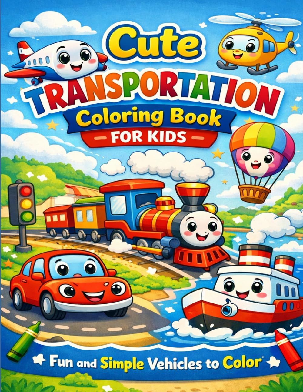Cute Transportation Coloring Book for Kids: Fun and Simple Vehicles to Color