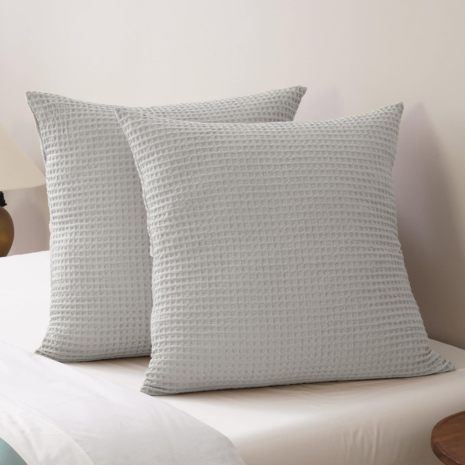 PHF Ultra Soft Waffle Weave Euro Shams Pillow Covers, No Filling, 2 Pack 26" x 26" Bed Cushion Covers, Breathable & Skin-Friendly Bed Pillow Shams for Stylish Home Decor, Light Grey