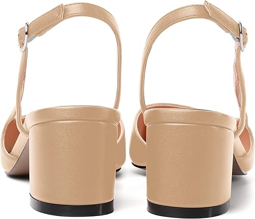 Miniatura 4 de AMBELIGHT Zapatos de tacón bajo grueso con hebilla de dos tonos para mujer, con punta cuadrada, de 2 pulgadas