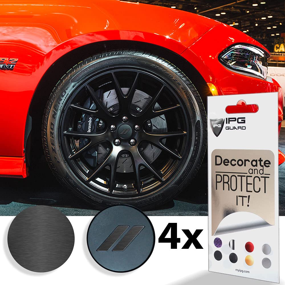 IPG Compatible for Dodge Charger Challenger Durango Wheel Center Cap Decal Sticker Wrap Kit Personalize Your Vehicle (Inner Logo, Dark Brushed Aluminum)