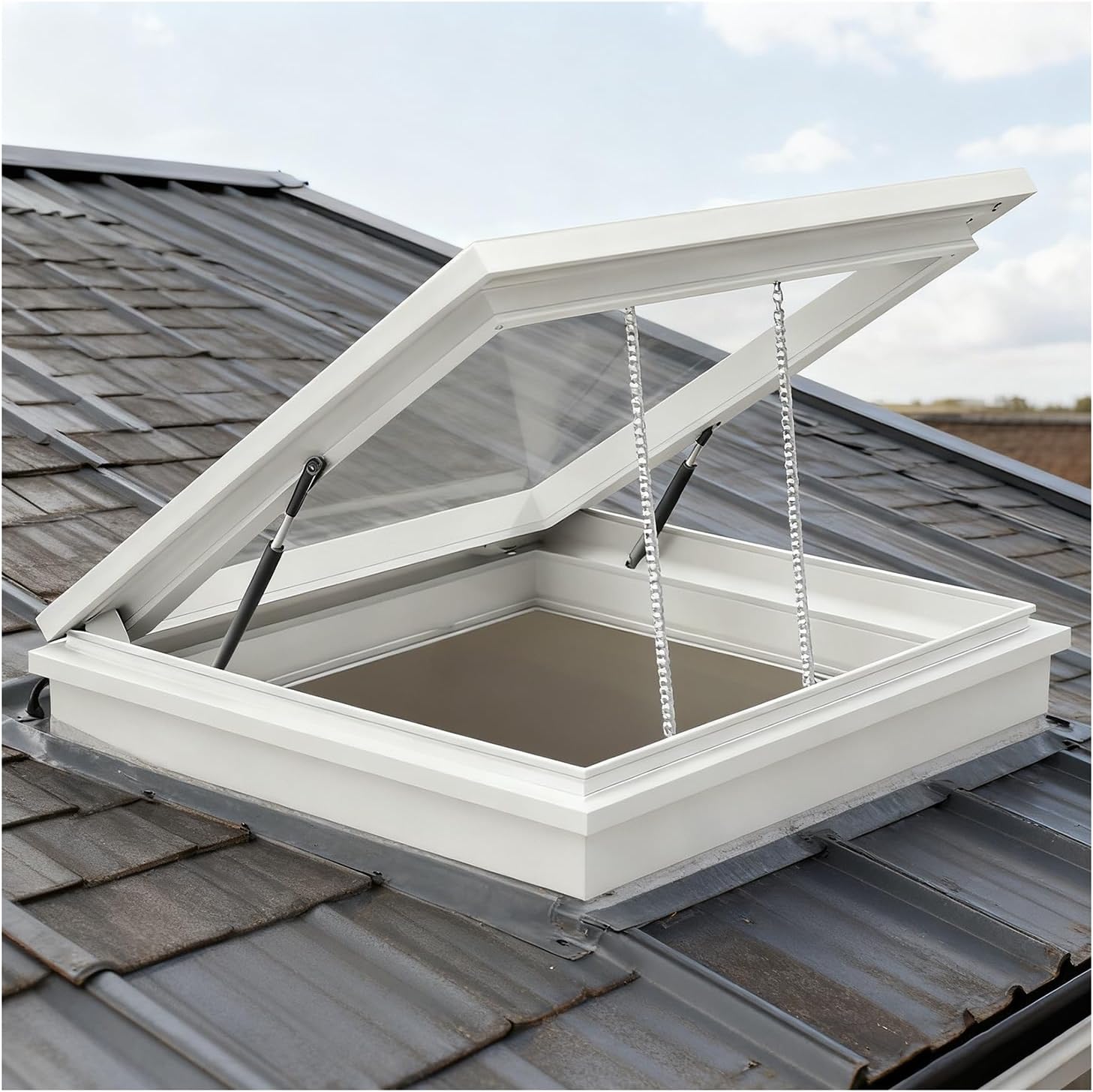 Roof Skylight Window with Rain-Sensing, Tempered Glass Door for Sun Room, Basement Garage Attic Remote Control Viewing Window(50x85cm/19.7x33.5in)