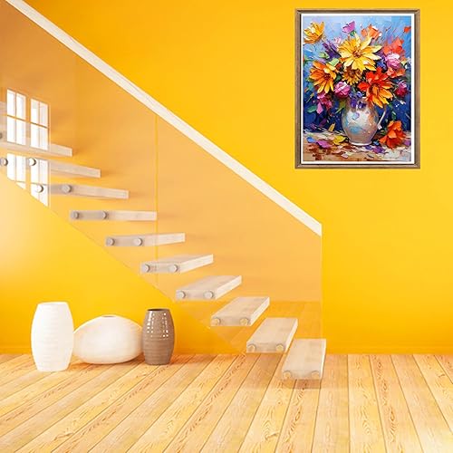 Miniatura 27 de Bimkole Kits de pintura de diamantes 5D, silla de girasol, flores de taladro completo, juego de bordado de diamantes de imitación de pintura