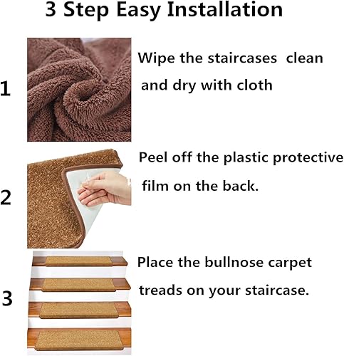 Miniatura 43 de Alfombra antideslizante de punta redondeada para escaleras, almohadillas para escaleras interiores, autoadhesivas, antideslizantes y lavables