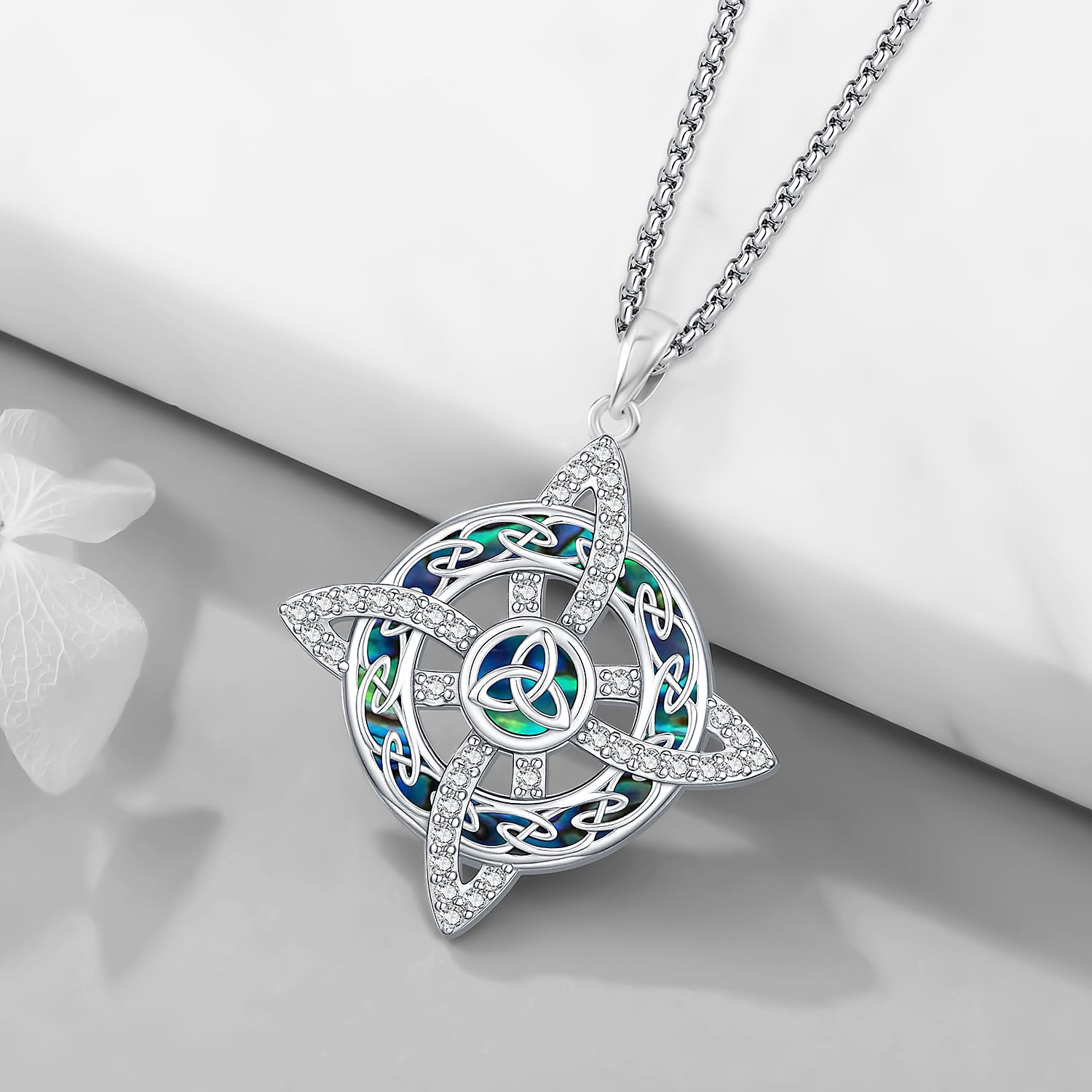 Collar de Nudo de Bruja para Mujer, Collar con Colgante de Nudo Celta de Plata de Ley 925 con Piedra Lunar Joyeria Wicca Bruja Amuleto Regalo para Mujer Niña