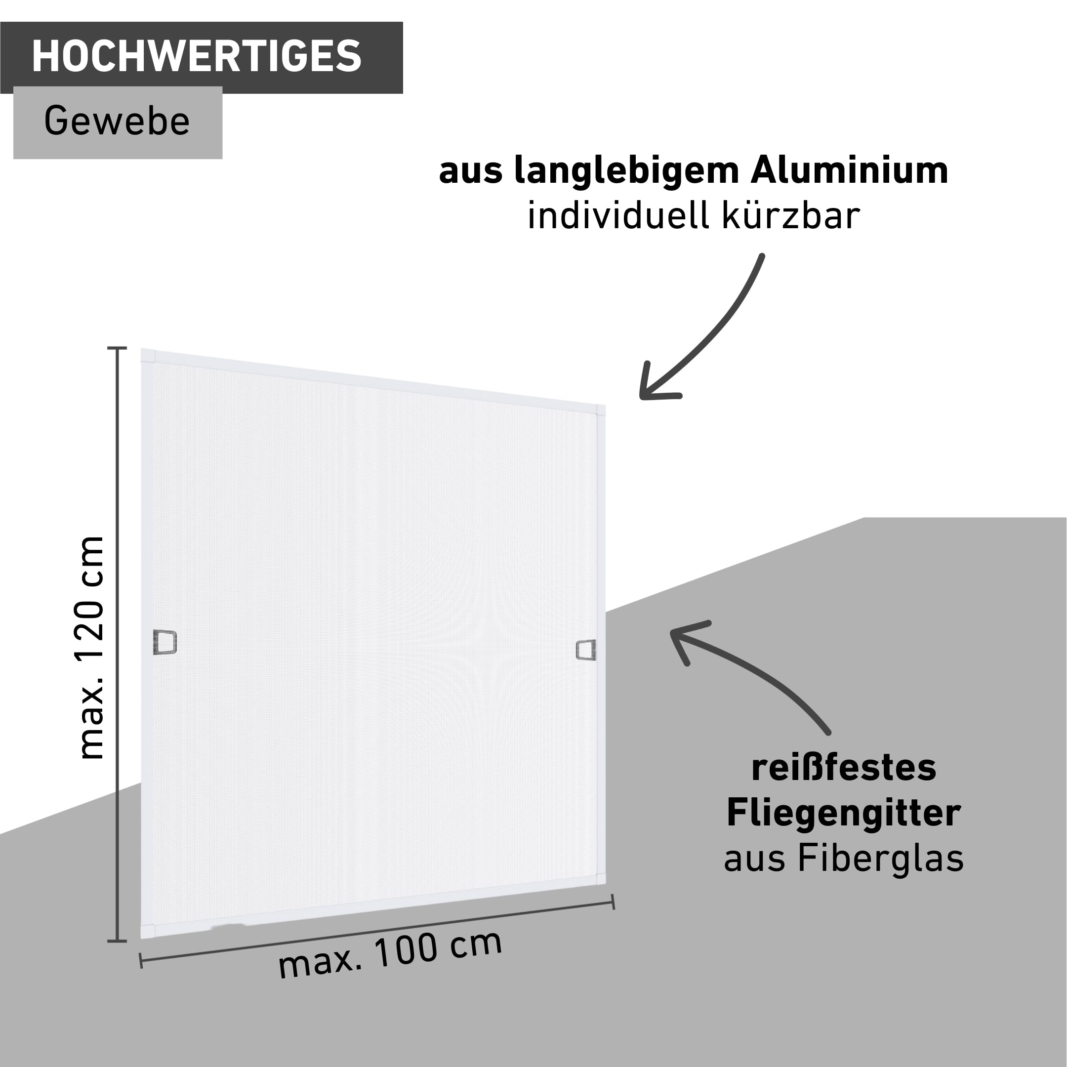 Windhager Insektenschutz Spannrahmenfenster Plus, Fliegengitter, Alurahmen für Fenster, individuell kürzbar, 100 x 120 cm weiß, 04326