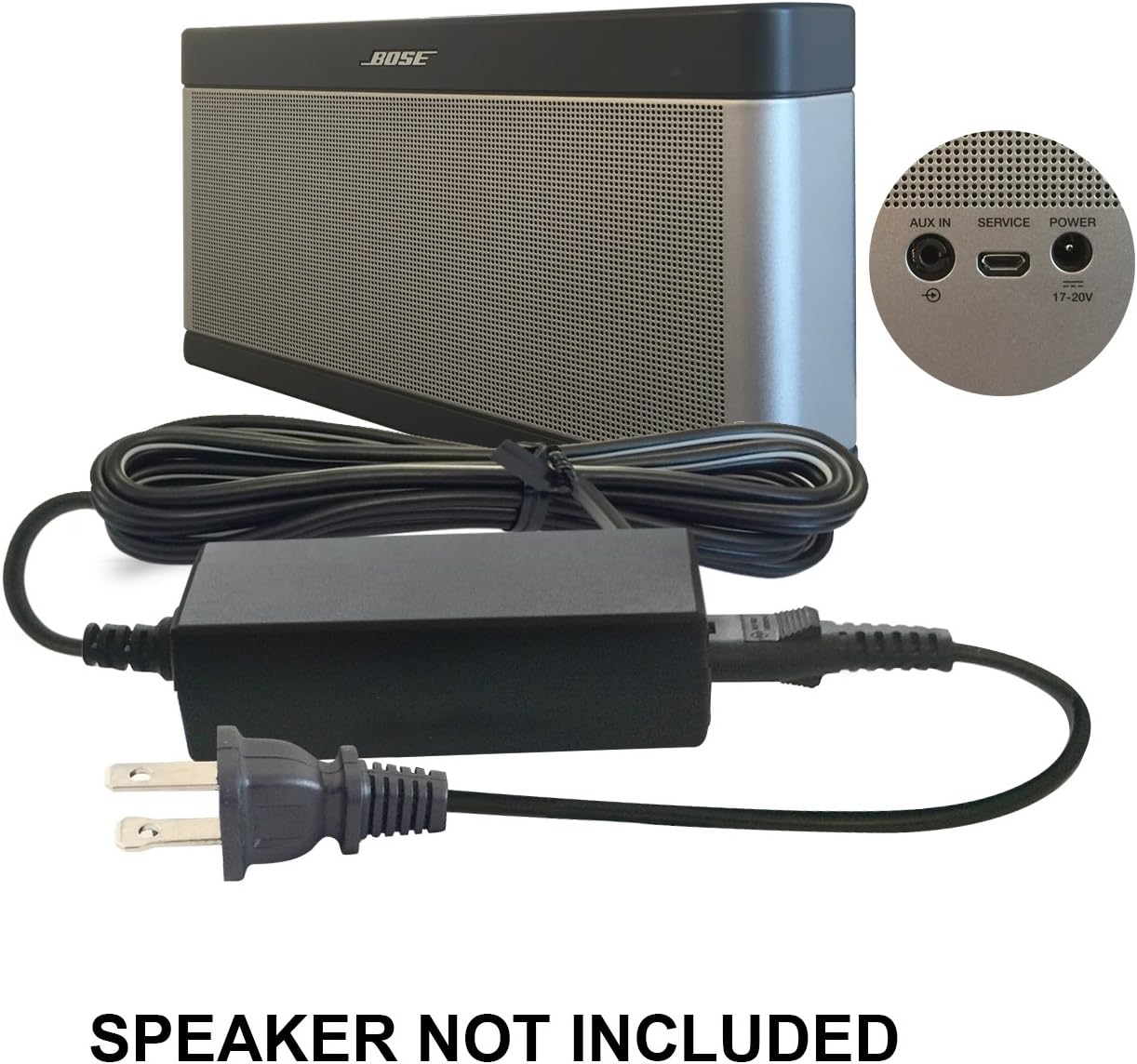 ABC Products® Replacement Bose 17V to 20V / 17 to 20 Volt Mains Battery Charger Adapter Adaptor Power Supply Plug Cord for SoundLink I, II, III, 1, 2, 3 Wireless Bluetooth Mobile Portable Speaker etc