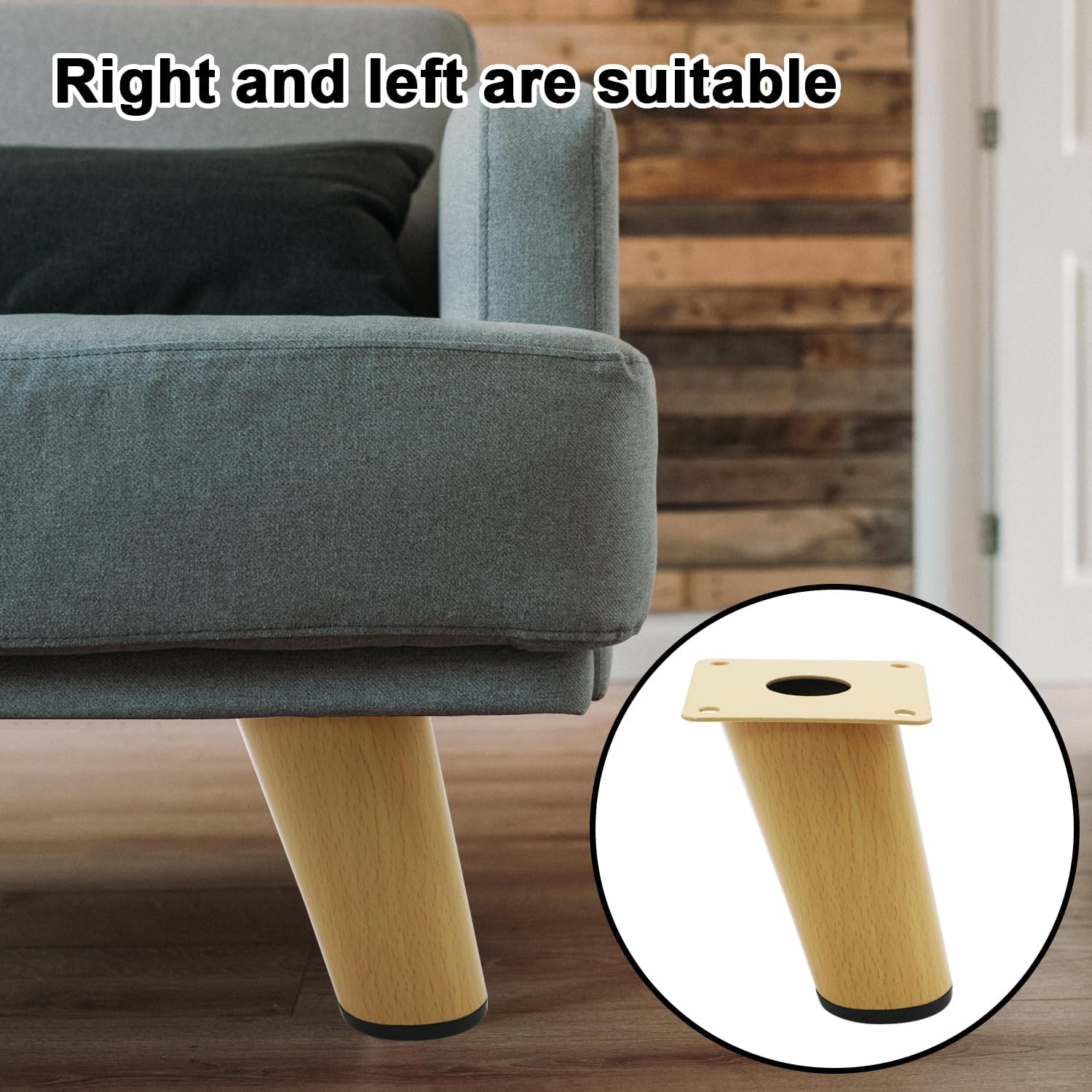 4 Inch Mid Century Modern Furniture Legs - 4 Pack Solid Wood Tapered Legs in White Oak Finish Replacement Sofa Legs for Couch, Bed, Dresser, TV Stand, Cabinet (Hardware Included)