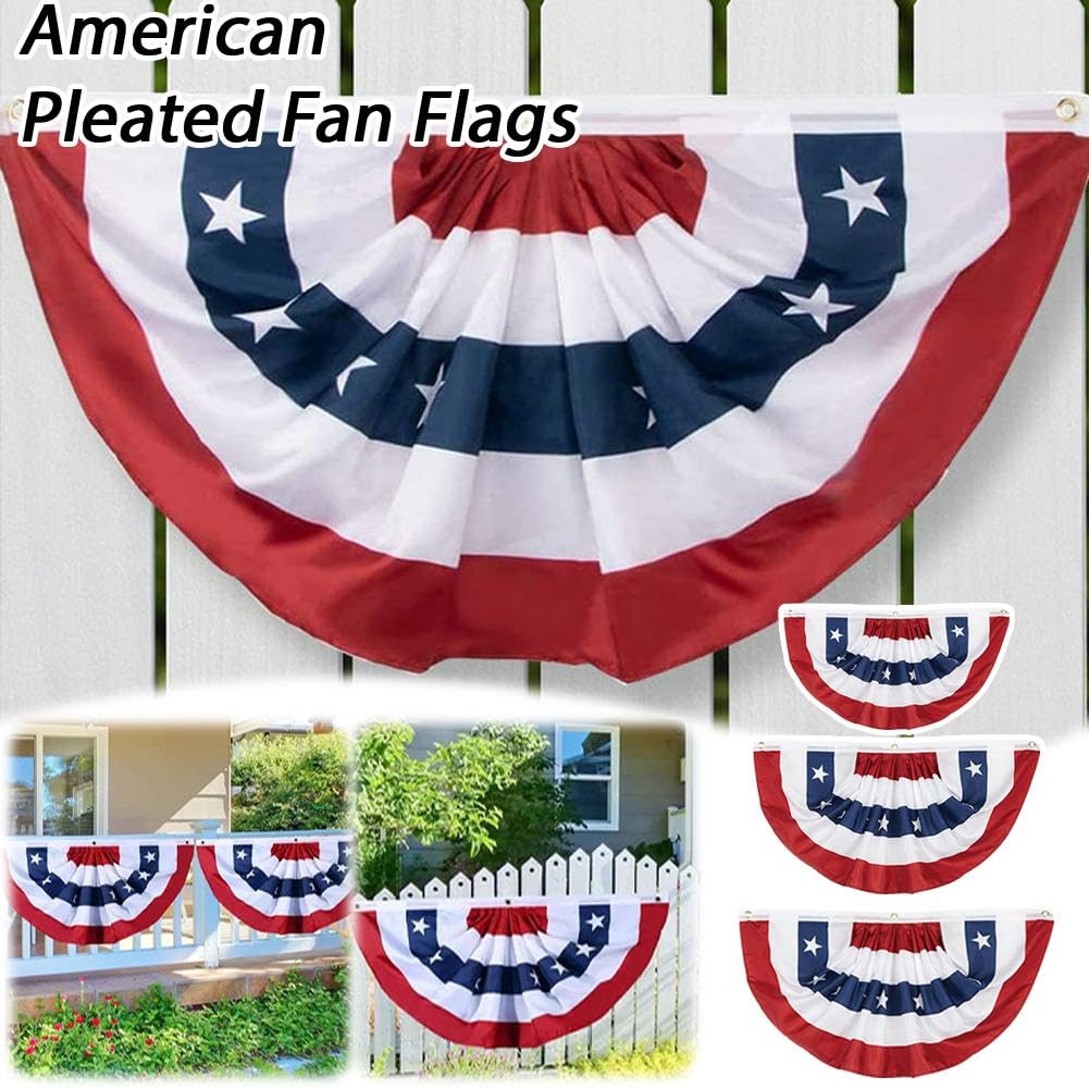 Amerykańska plisowana flaga fanów, patriotyczny baner patriotyczny USA na balustradę na werandę, odporne na blaknięcie poliestrowe gwiazdki, półflagi wachlarzowe na 4 lipca, dekoracja na Dzień Pamięci
