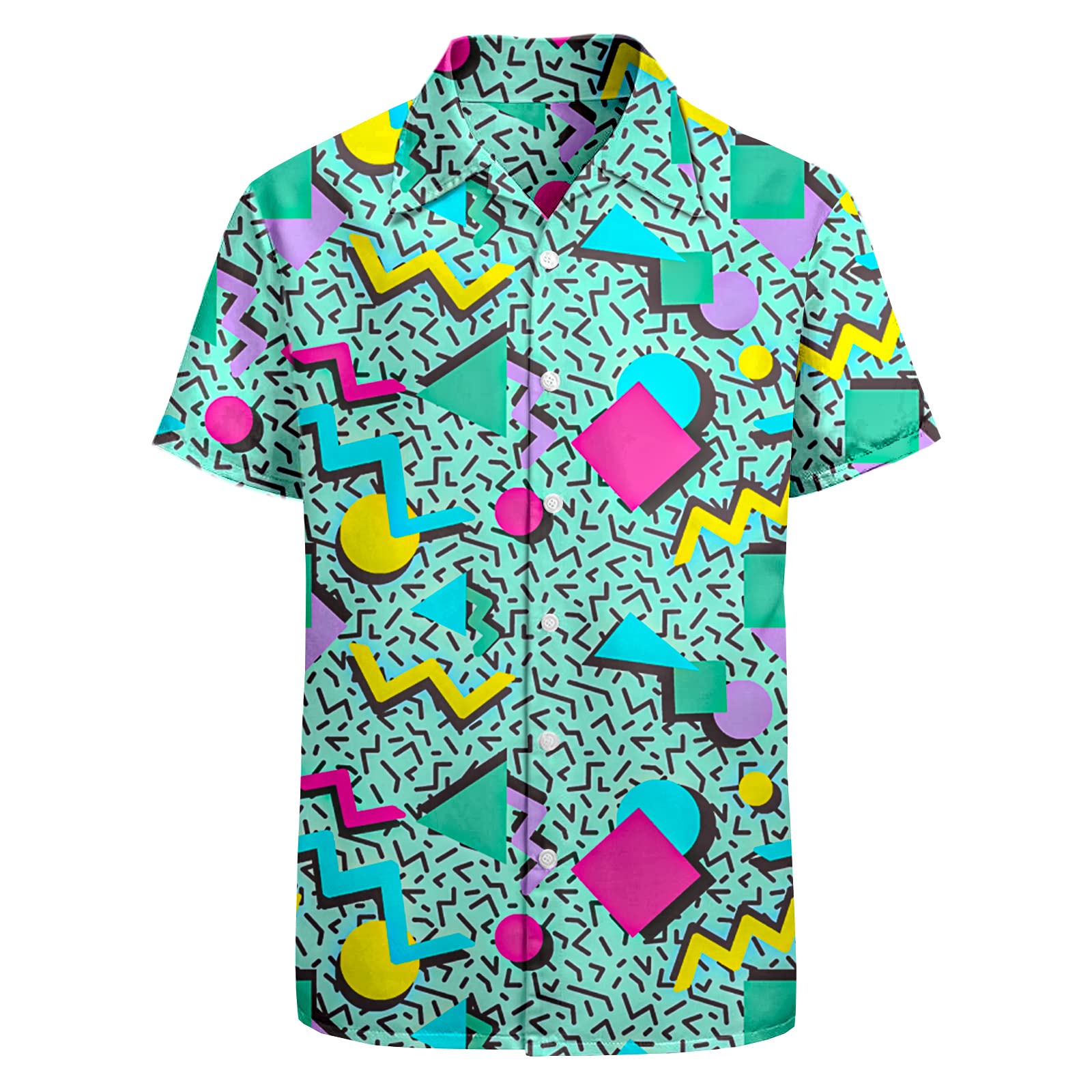 HUGLAZY 80s 90s Outfit for Men Retro Hawaiian Shirt Button Party Disco