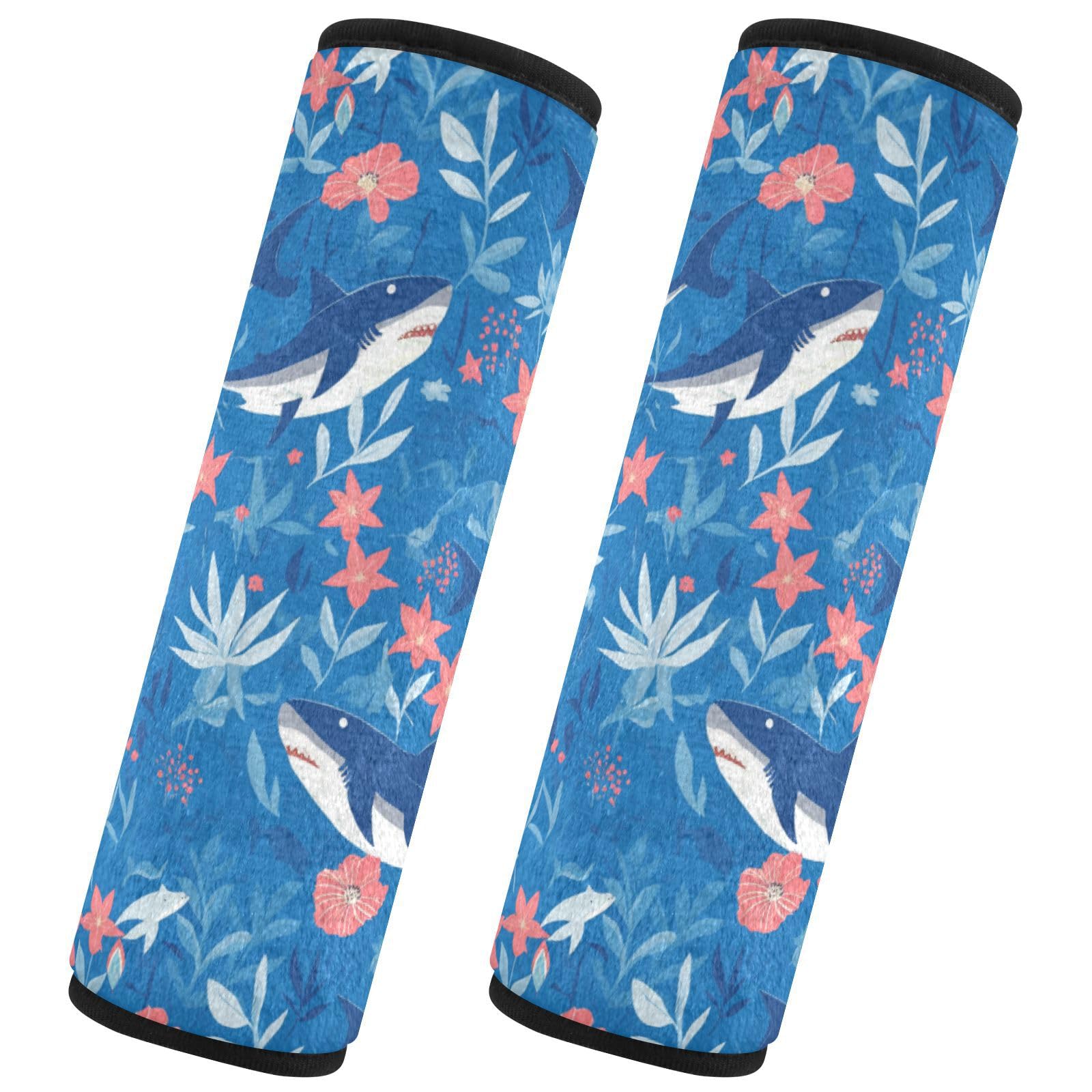 Seat Belt Covers 2 Pack Shark Car Seat Strap Covers Super Soft Floral Car Seat Neck Cover for Boys Girls Adults Babies M