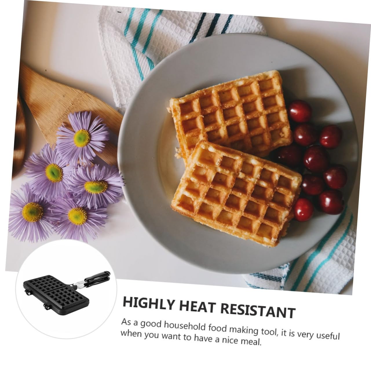 Stampo Facile da Pulire in Alluminio Pressofuso Antiaderente per Waffle Nero per Uso Domestico e Preparazione di Dolci Fatti in Casa
