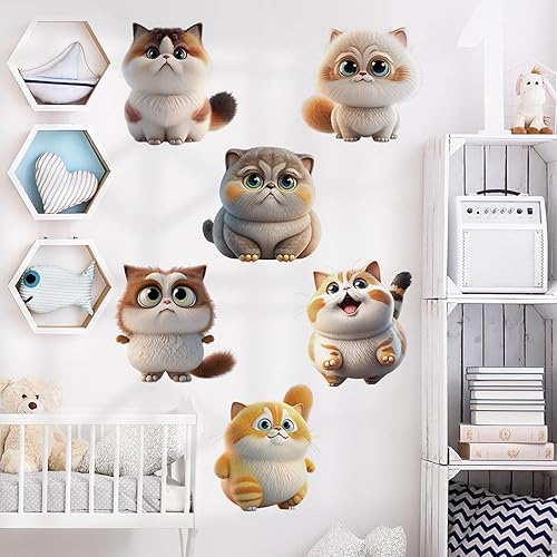 Miniatura 6 de Calcomanías de pared con diseño de gatitos lindos y encantadores, diseño de animales de dibujos animados, para bricolaje, vinilo extraíble para