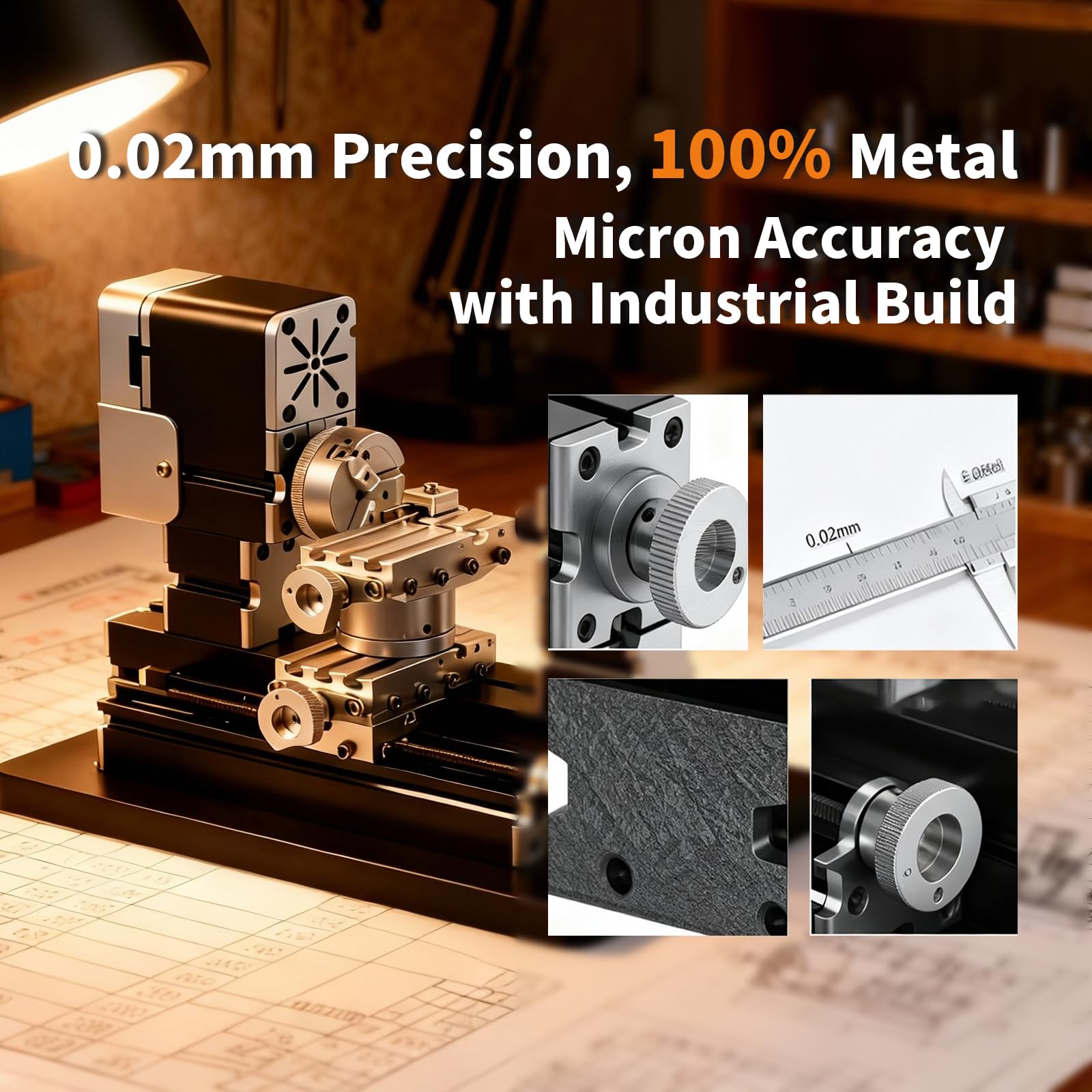 4-osiowa mikrotokarka z metalu o dużej mocy 60 W mini tokarka do obróbki metali (złota, srebra, aluminium, miedzi), drewna i tworzywa sztucznego, z ochroną bezpieczeństwa i