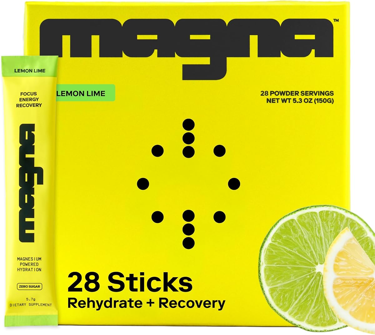 MAGNA Electrolytes Powder Drink Mix for Hydration, Energy & Focus Support with Magnesium L Threonate, Sodium, Potassium, Vitamin D, B6 & B12, Sugar Free, Lemon Lime Flavor, 28 Servings