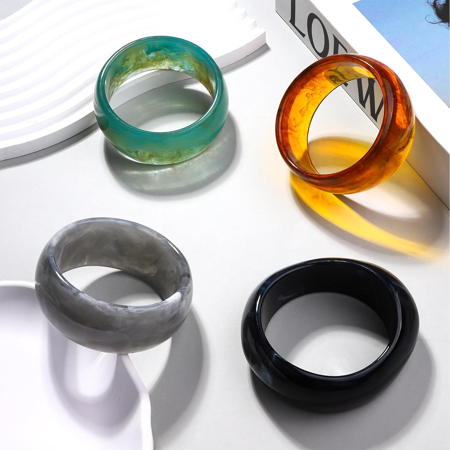 Acrylic Chunky Bangle Bracelets for Women,Square Acrylic Resin Bangle Wide Geometric Irregular Wristbands Women Plastic Bracelet for Women - Image 3