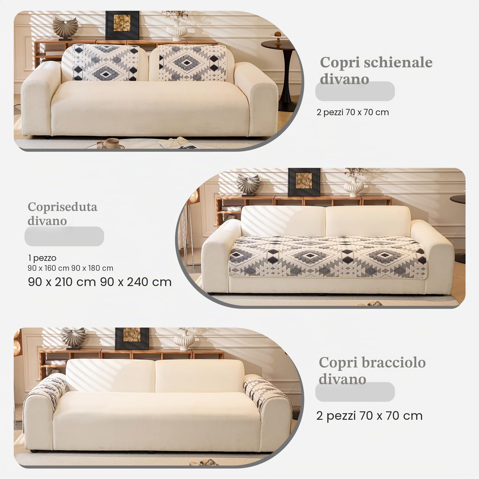 WEYOND Copridivano 2 3 4 Posti con Braccioli, 90 x 240 cm, Grigio Scuro | Copridivano Antigraffio Gatto, Copridivano Antiscivolo, Sofa Cover Lavabile, 1 Copriseduta in Pile