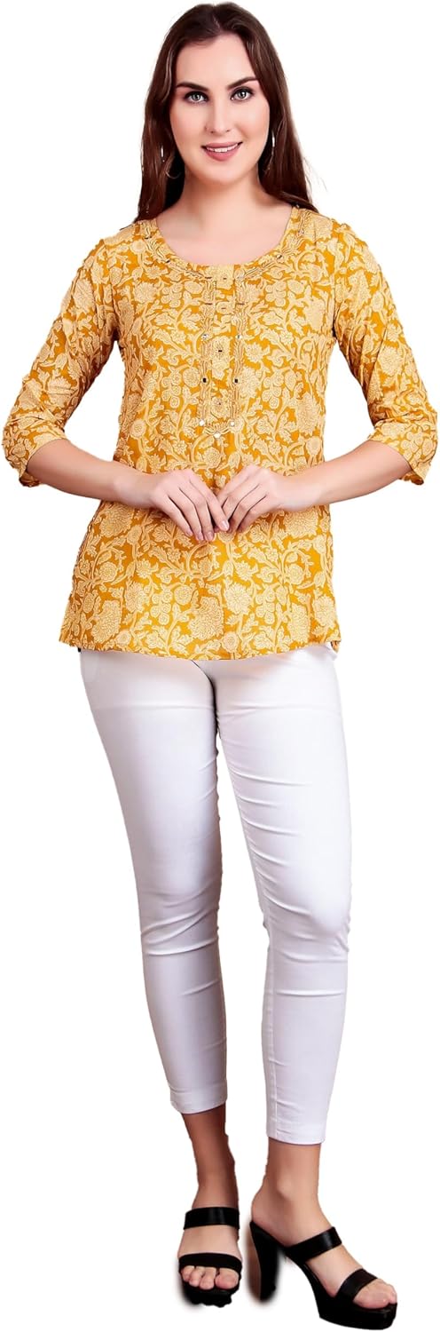 ladyline Womens Casual Cotton Tunic Top - Ethnic Printed Embroidered Jaipuri Short Kurti Kurta Indian - Image 4