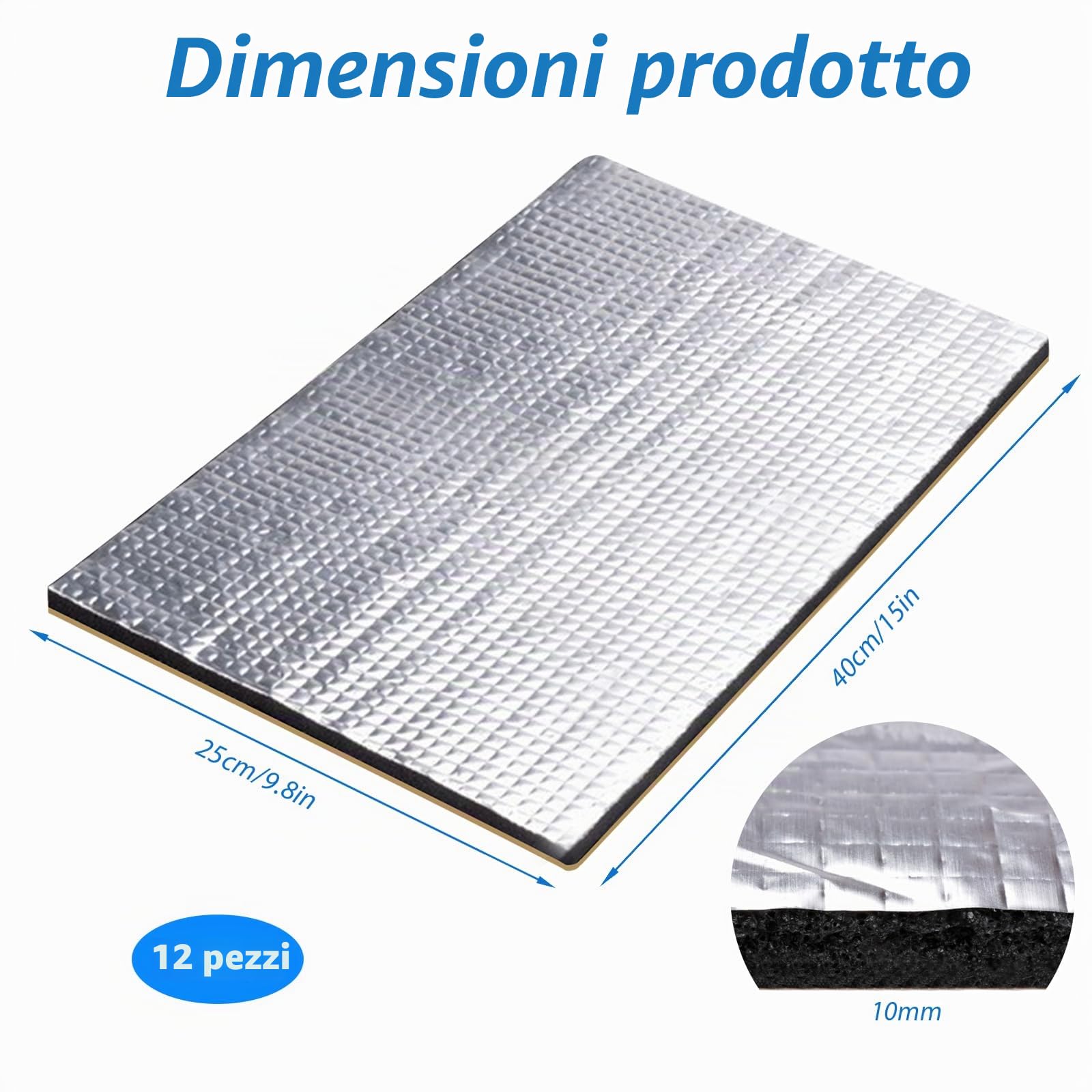 12 tappetini isolantiacustico per auto, 5 mm, 40 x 25 cm, autoadesivi, per vano motore, 1 m², isolamento acustico ignifugo, impermeabile