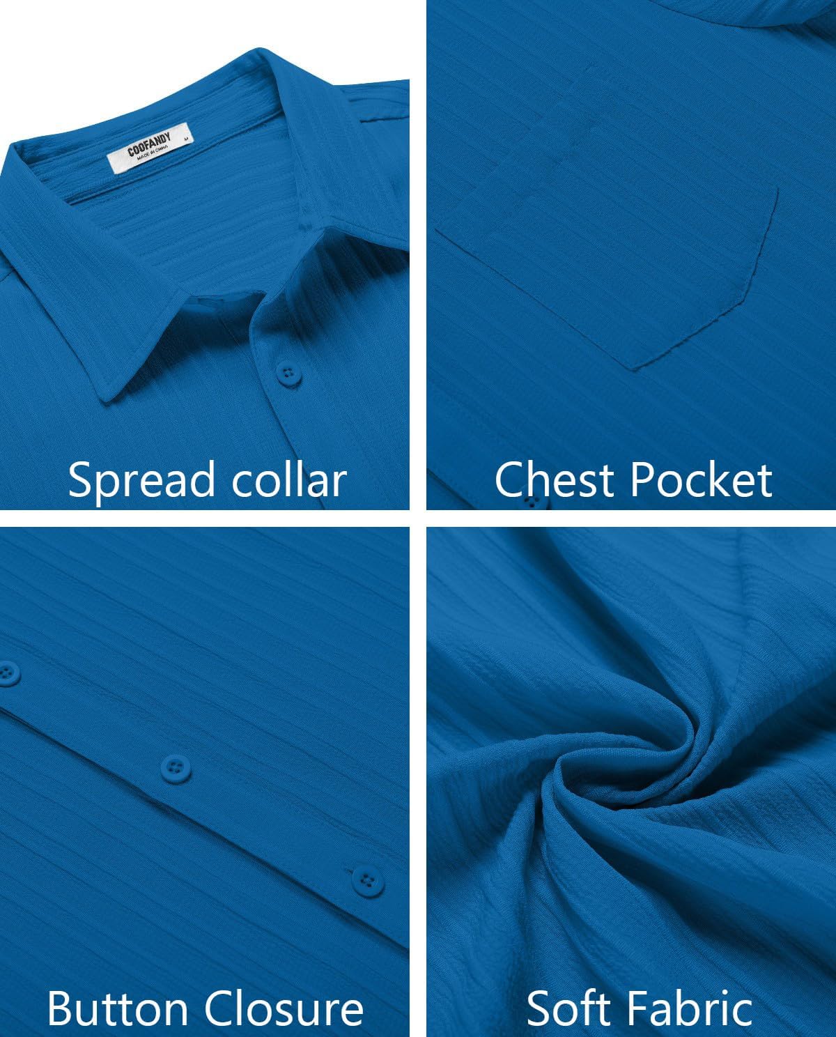 COOFANDY Men's Casual Button Down Shirts Short Sleeve Textured Summer Beach Shirt with Pocket - Image 5