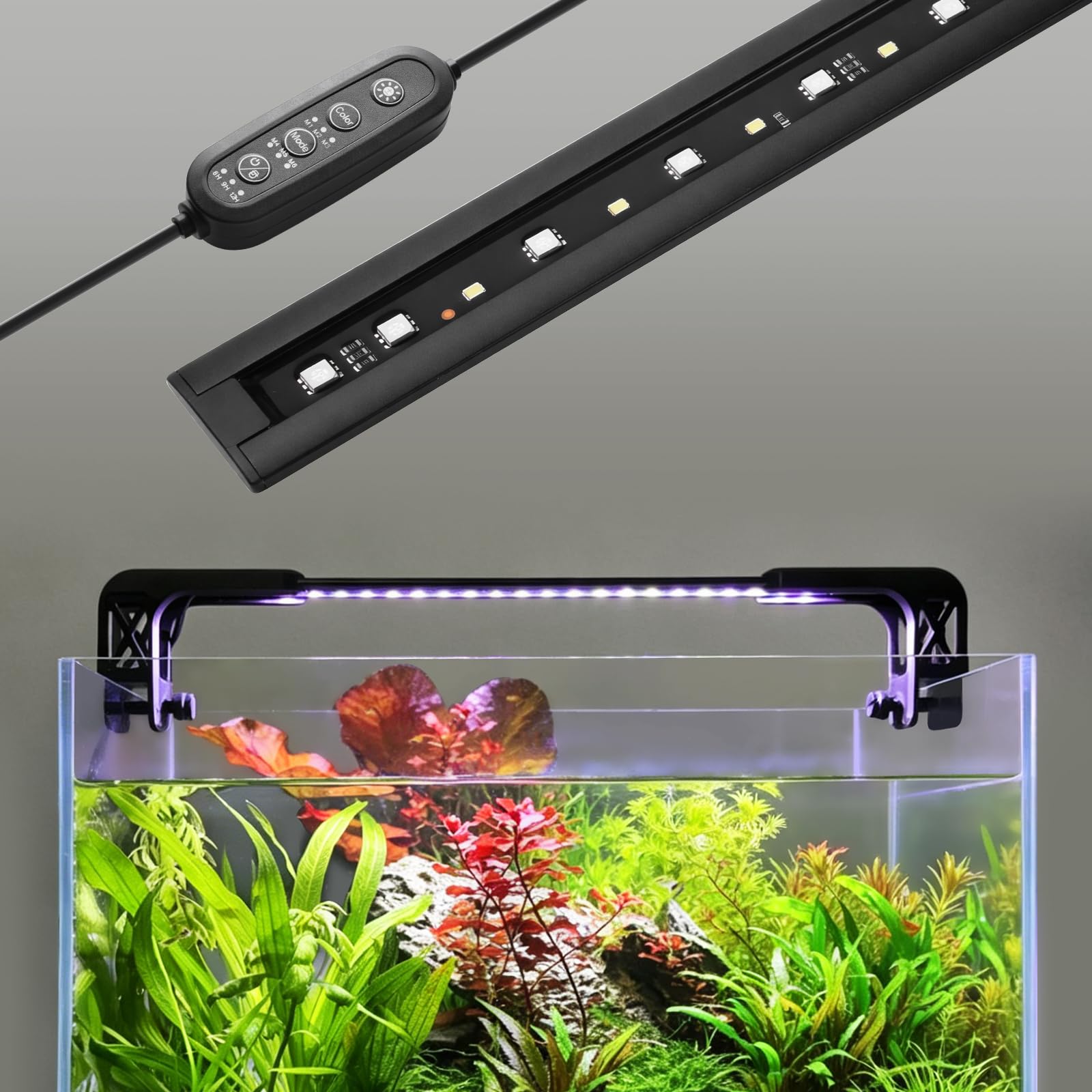 PYPABL 38cm Slim Aluminum Alloy Aquarium LED Light, Full Spectrum with Day/Night/24/7 Mode & Timer, 10-Level Brightness, Adjustable Lighting for Planted Tank & Fish Tank Freshwater Fish