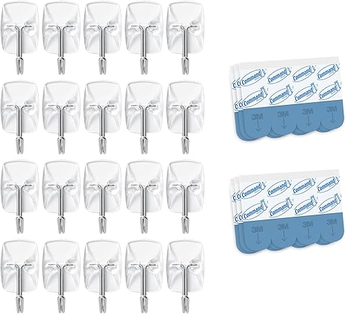 Miniatura 9 de Command Ganchos pequeños de alambre transparente, 20 unidades con 24 tiras, adhesivo sin daños para colgar en la pared y almacenamiento, soporta