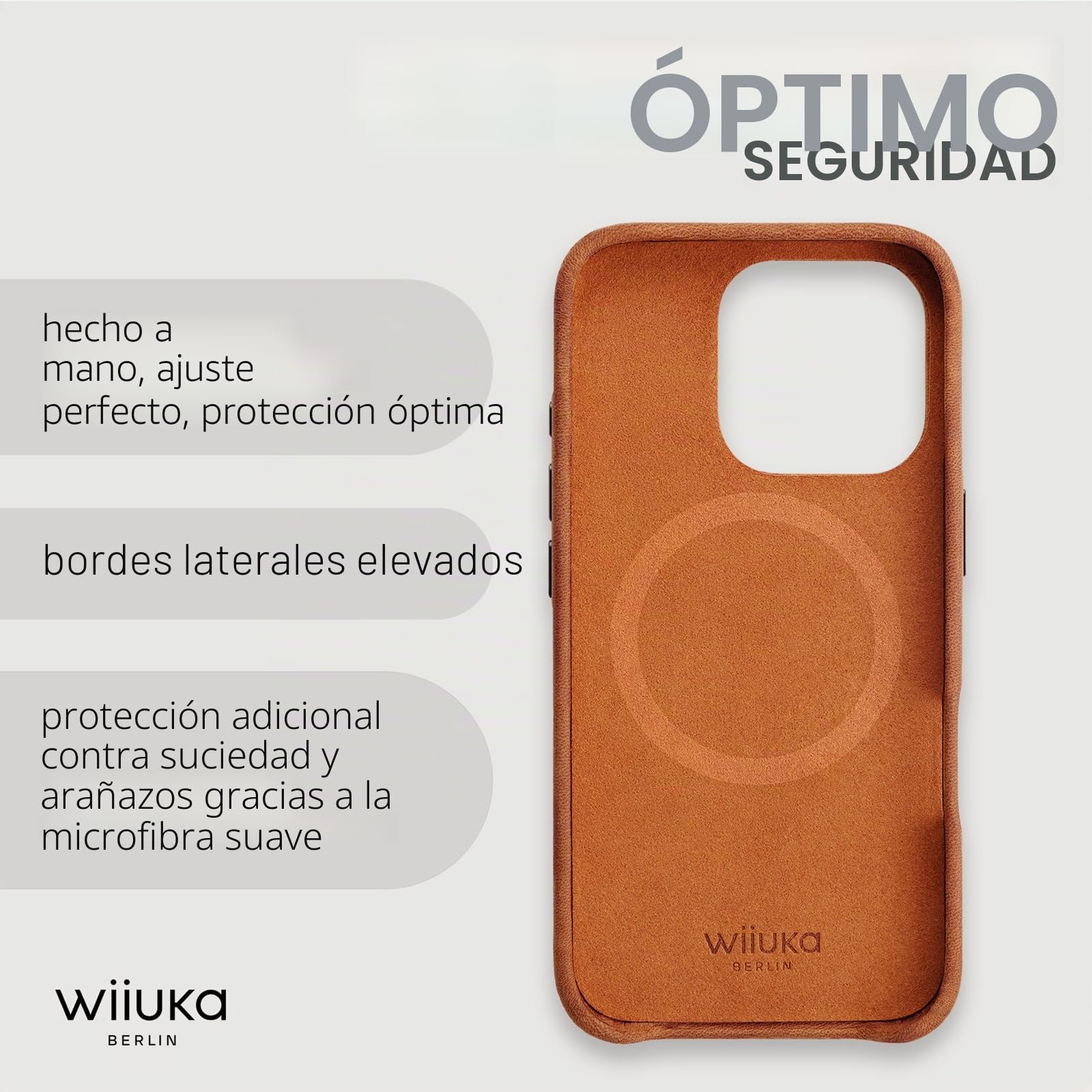 WIIUKA Funda para iPhone 16 Pro Max, piel de Alemania, funda de piel extrafina, funda premium para teléfono móvil, Case, Qi, skiin more, vintage coñac marrón