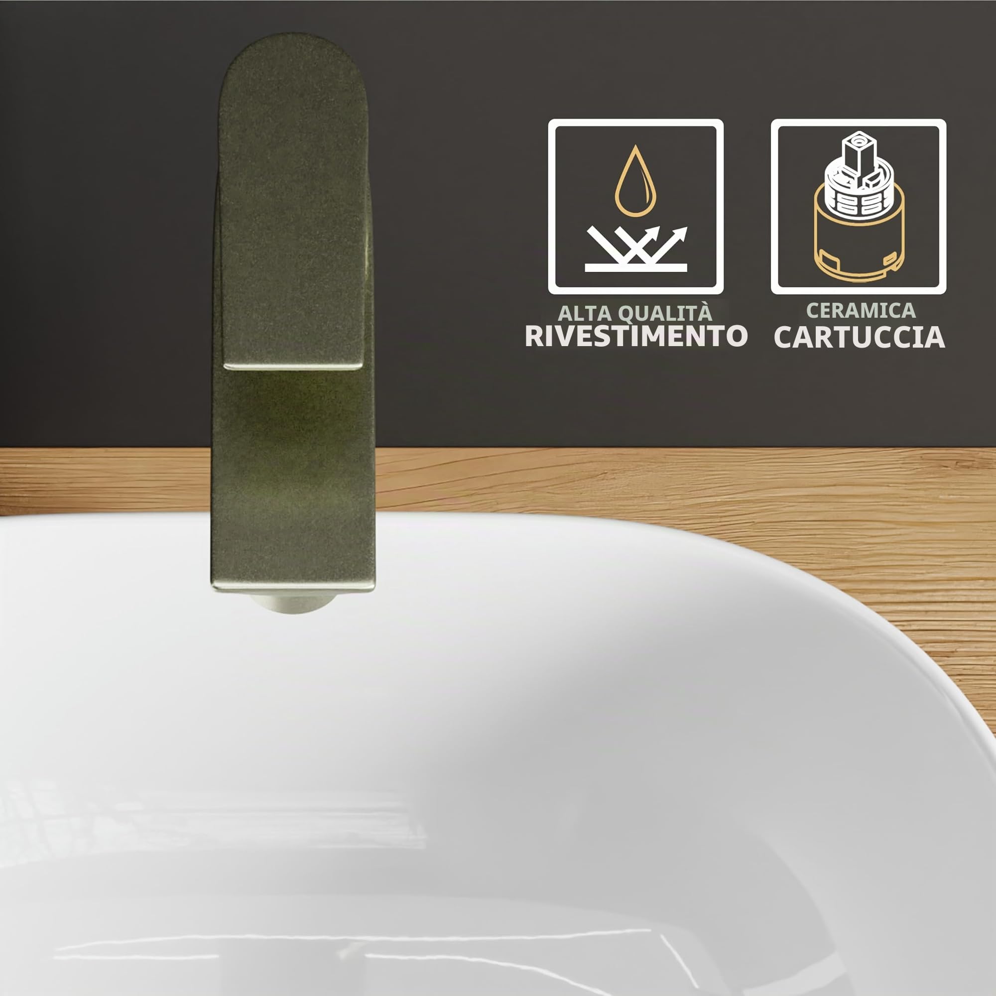 Planetmöbel Rubinetto miscelatore da bagno con cartuccia in ceramica, rubinetto per lavabo da bagno, miscelatore monocomando, altezza 17 cm, spazzola dorata
