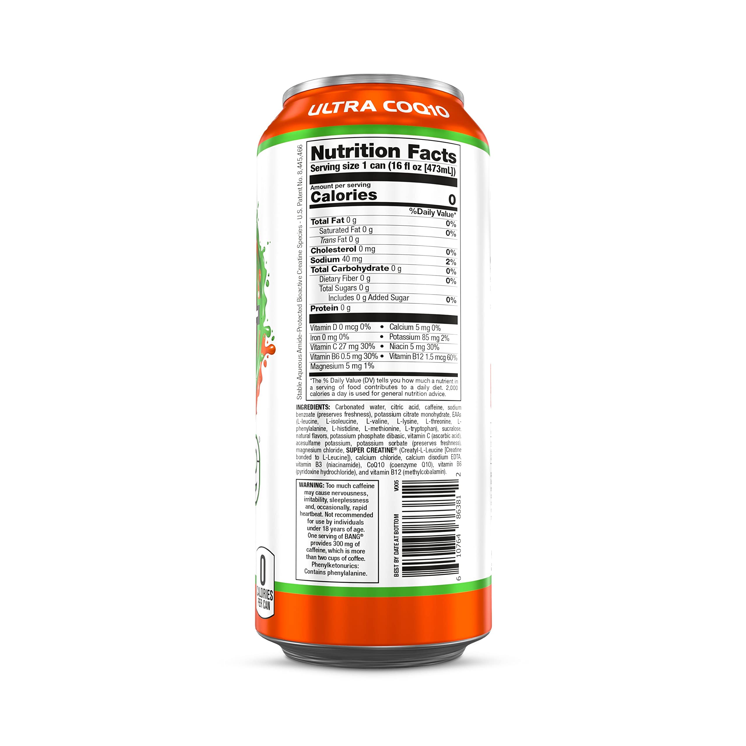 Bang Peach Mango Energy Drink, 0 Calories, Sugar Free with Super