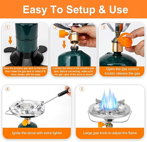 Miniatura 2 de Estufa de campamento quemador de propano portátil, estufa de campamento con base de tanque de gas plegable, cocina de mochilero de llama ajustable