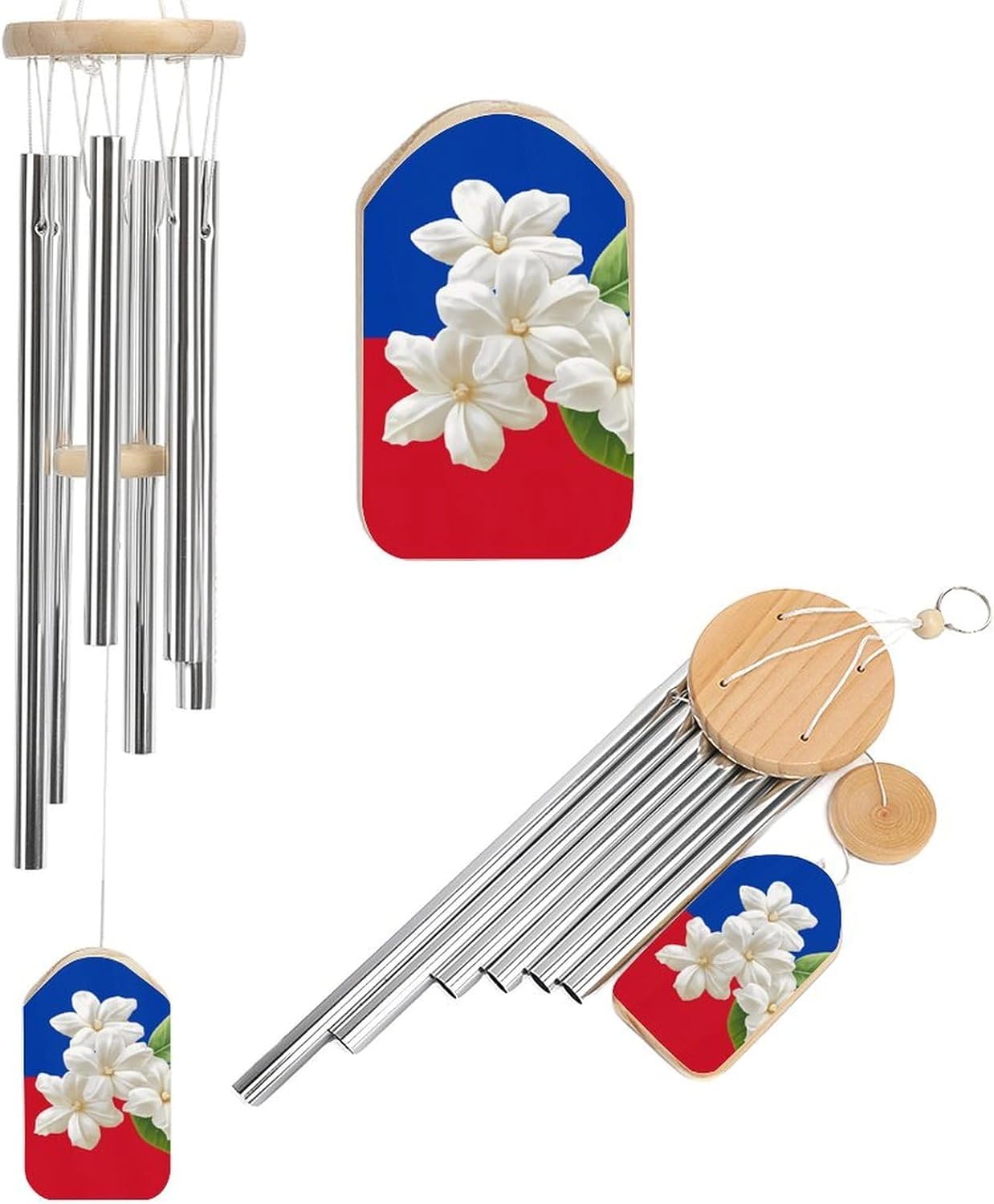 Philippines Flag Sampaguita Wooden Wind Chimes Deep Tone Memorial Windchime for Outside Garden Home Decoration