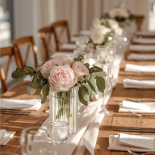 Miniatura 7 de Juego de 12 jarrones de vidrio acanalado, jarrones de propagación para plantas, jarrones cilíndricos de vidrio de 6 pulgadas para centros de mesa,