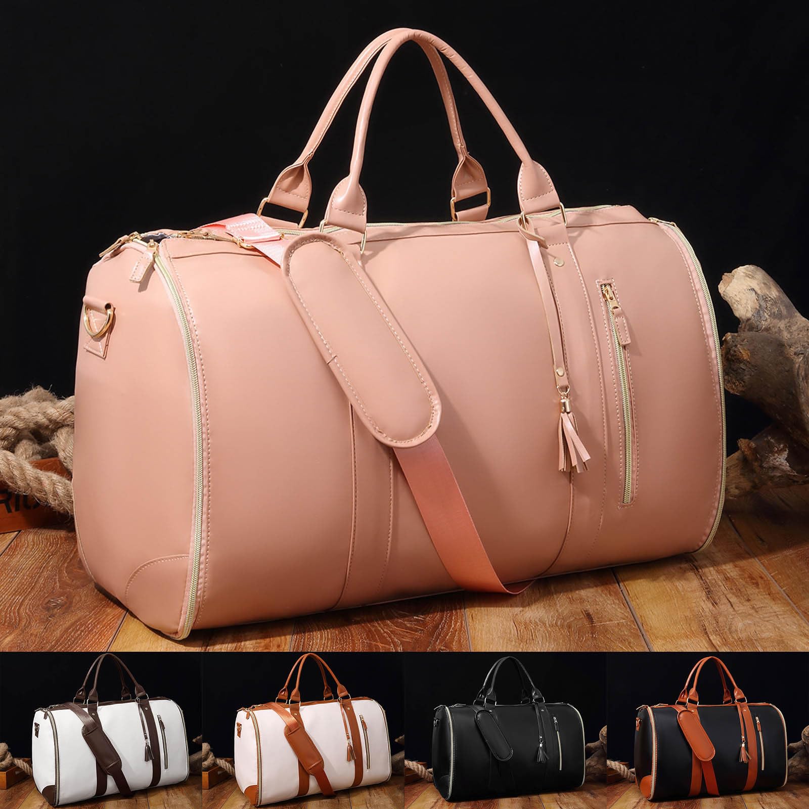 Faltbare Reisetasche 2.0, Reisetasche Miorsen, Faltbare Reisetaschen 2-in-1, umwandelbar, große Wassertasche aus -Leder mit abnehmbaren Rädern (Beige)