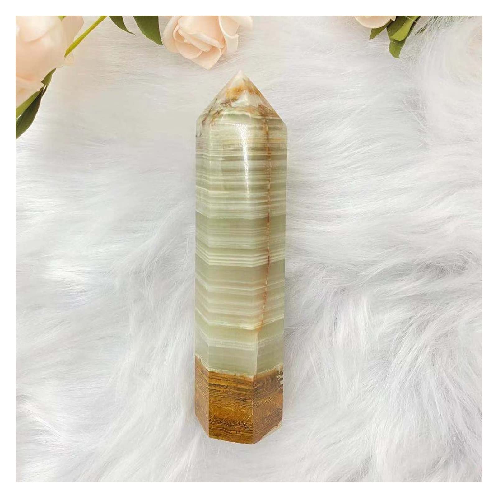 Obelisk naturalny jadeitowy kryształ kwarcowy kwadratowy kamień szlachetny wystrój domu dekoracje na prezent do domu kolekcje (rozmiar: 350-400g)
