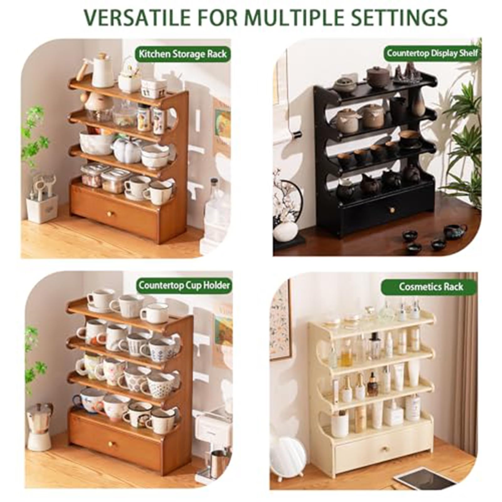 3/4-stöckiges Bambus-Schreibtischregal Mit Schublade, Ablagefläche Für Die Arbeitsplatte, Organizer Für Bücher, Bürobedarf, Homeoffice, Arbeitszimmer, Schlafzimmer(B,4-layer(50*19*62CM))
