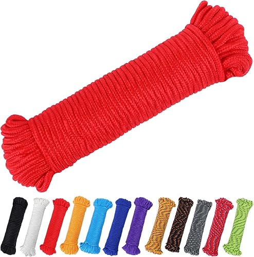 Miniatura 10 de PerkHomy - Cuerda de bandera de nailon de 90 pies y 14 de pulgada (7mm), cuerda de polietileno, línea de ropa de polipropileno, ideal para atar y