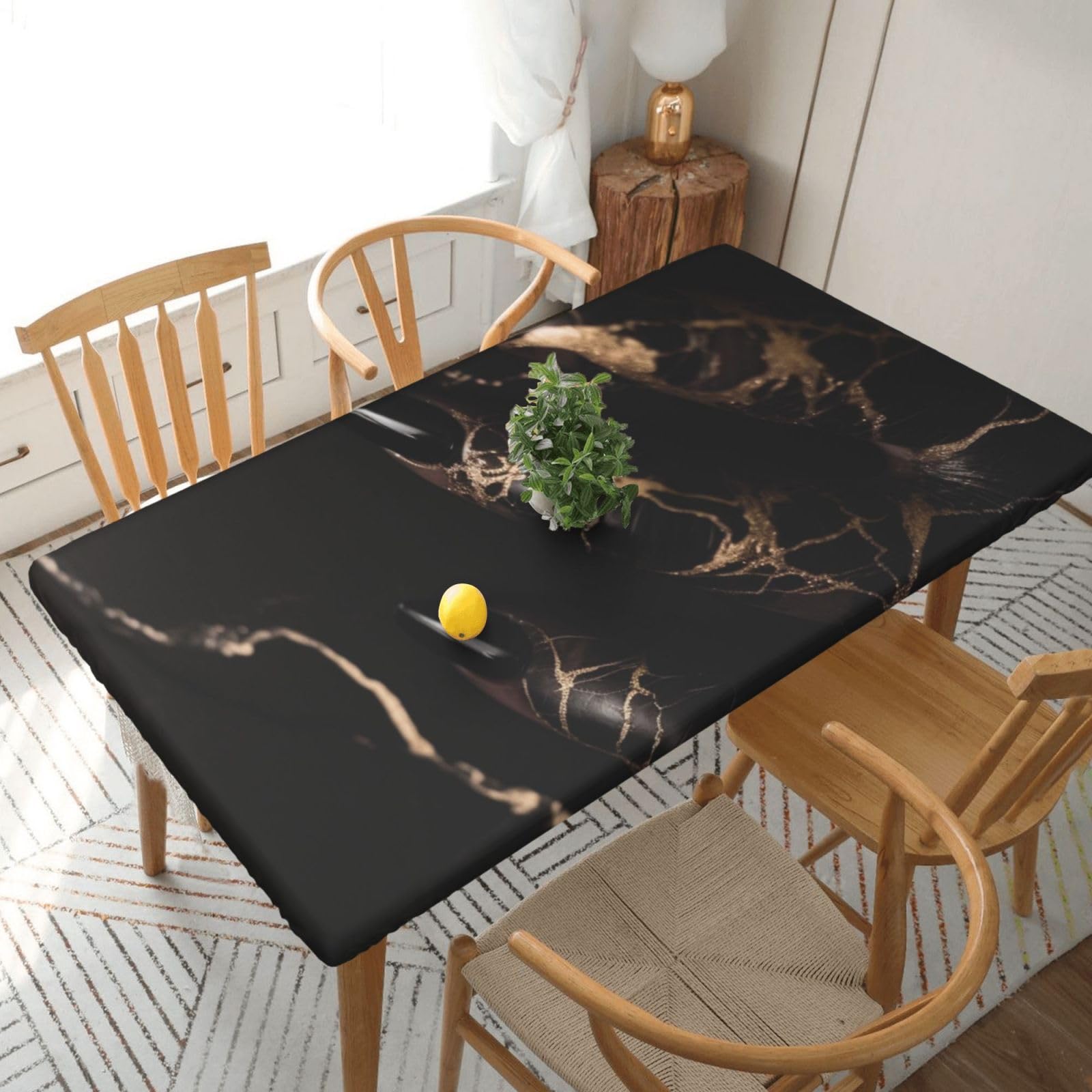 WPKJU Black Rose Gold Marble Printed Tablecloths 5ft Rectangular Table Covers Washable Polyester Decorative Table Cloth for Dining Table Picnic Wedding