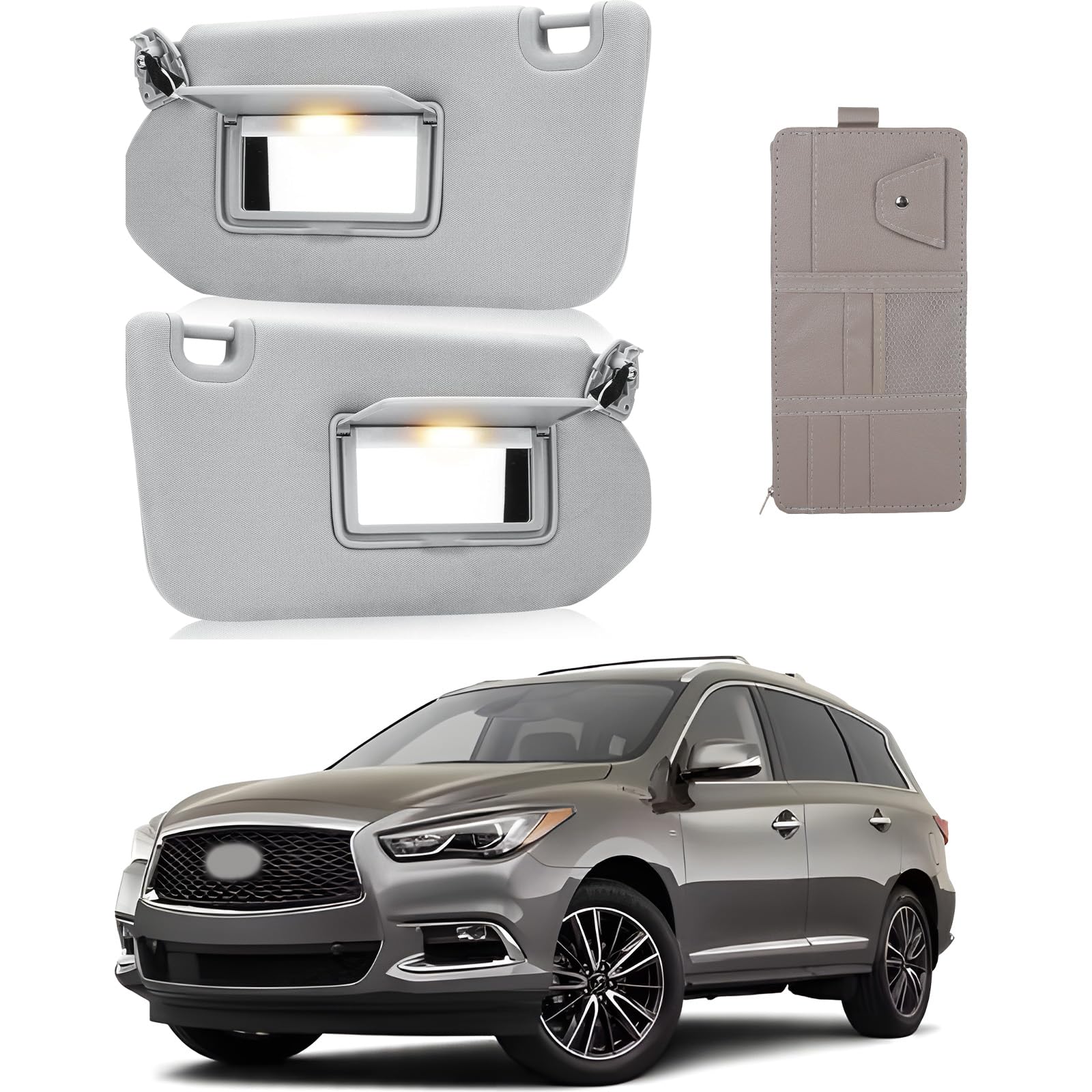 KruzeKraft Left & Right Side Sun Visor with Storage Bag for 2013-2018 Pathfinder 2014-2017 QX60, 2013 JX35, Gray Sunvisor Replacement 96401-9PB0A, 96400-9PB0A
