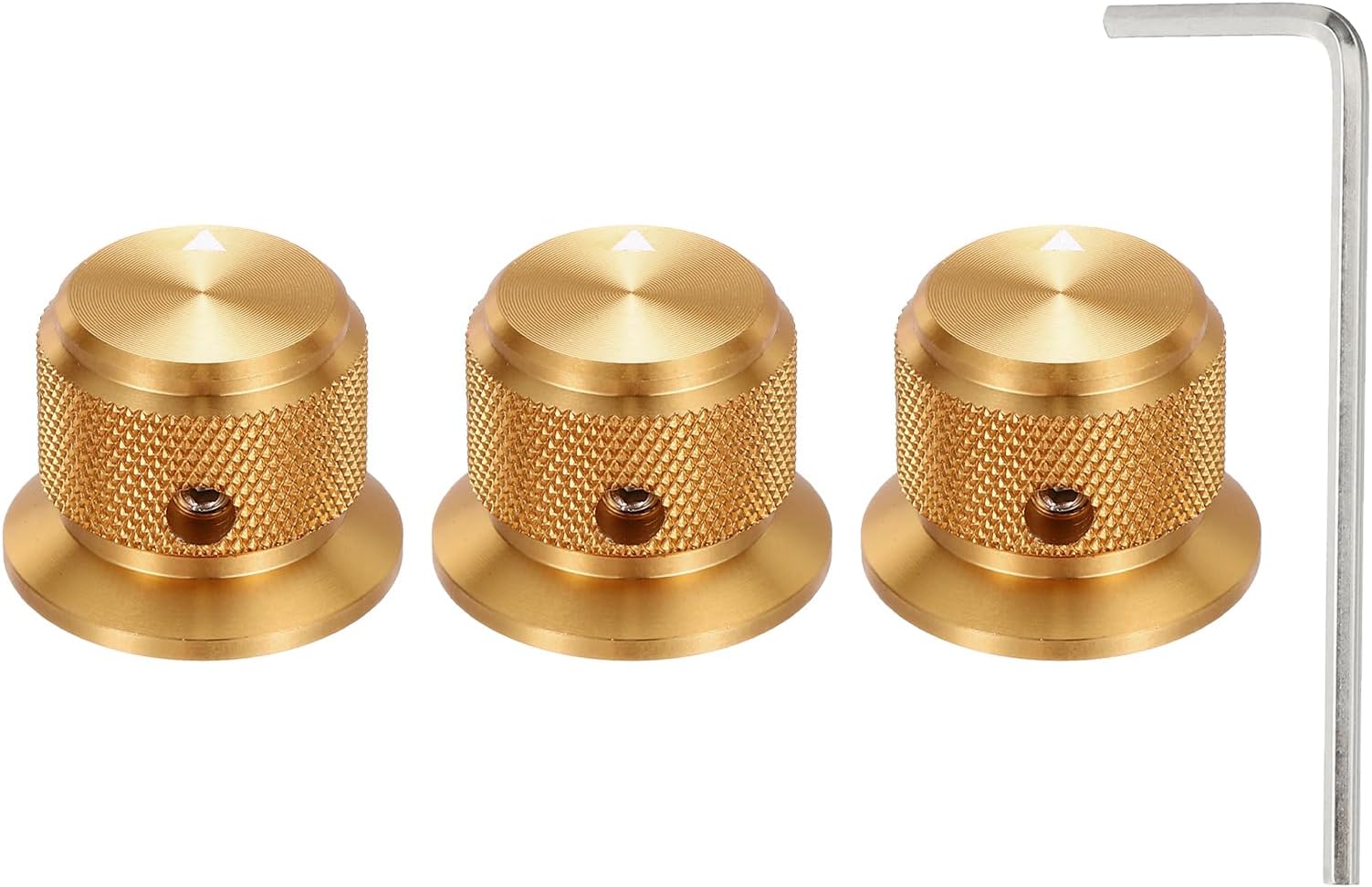 sourcing map 3 Pcs Aluminium Potentiometer Knobs, 1/4" (6mm) Universal Volume Tone Control Knobs with Arrow Indicator for Guitar, Bass, 3/4" Gold