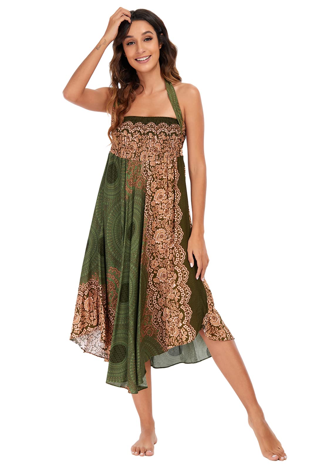 FEOYA Bohème Jupe Fluide 2 en 1 Maxi Robe en Mousseline Elégante Voyage Plage