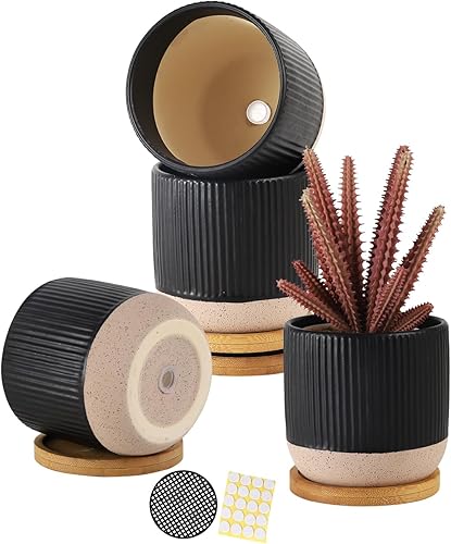 Miniatura 6 de AOMRYOM Macetas pequeñas de cerámica de 4 pulgadas con orificio de drenaje y platillo, maceta moderna para suculentas, plantas de interior, cactus,