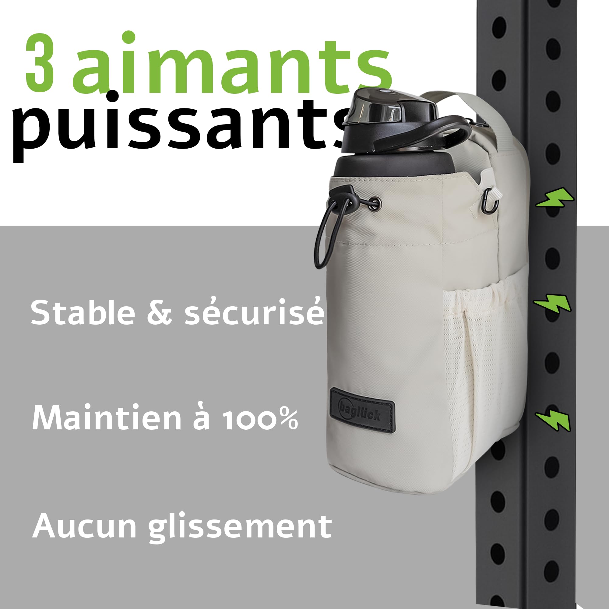 Sac de Sport magnétique avec Porte-Bouteille 1,5L – Sac Gym Fitness Homme Femme, Beige