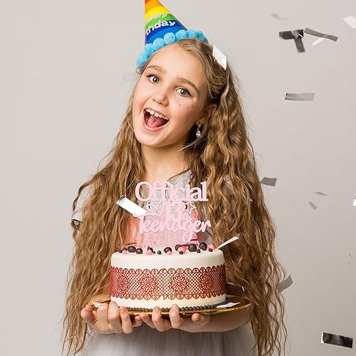 Miniatura 4 de Gyufise Decoración para tartas de 13 años con purpurina rosa claro oficialmente un adolescente, decoración para tartas de cumpleaños de 13 años,