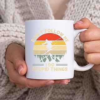 Don't Follow me I do Stupid Things Vintage Skiing Skier Coffee MugMug, Tea Mug, Tea Cup, Coffee Cup