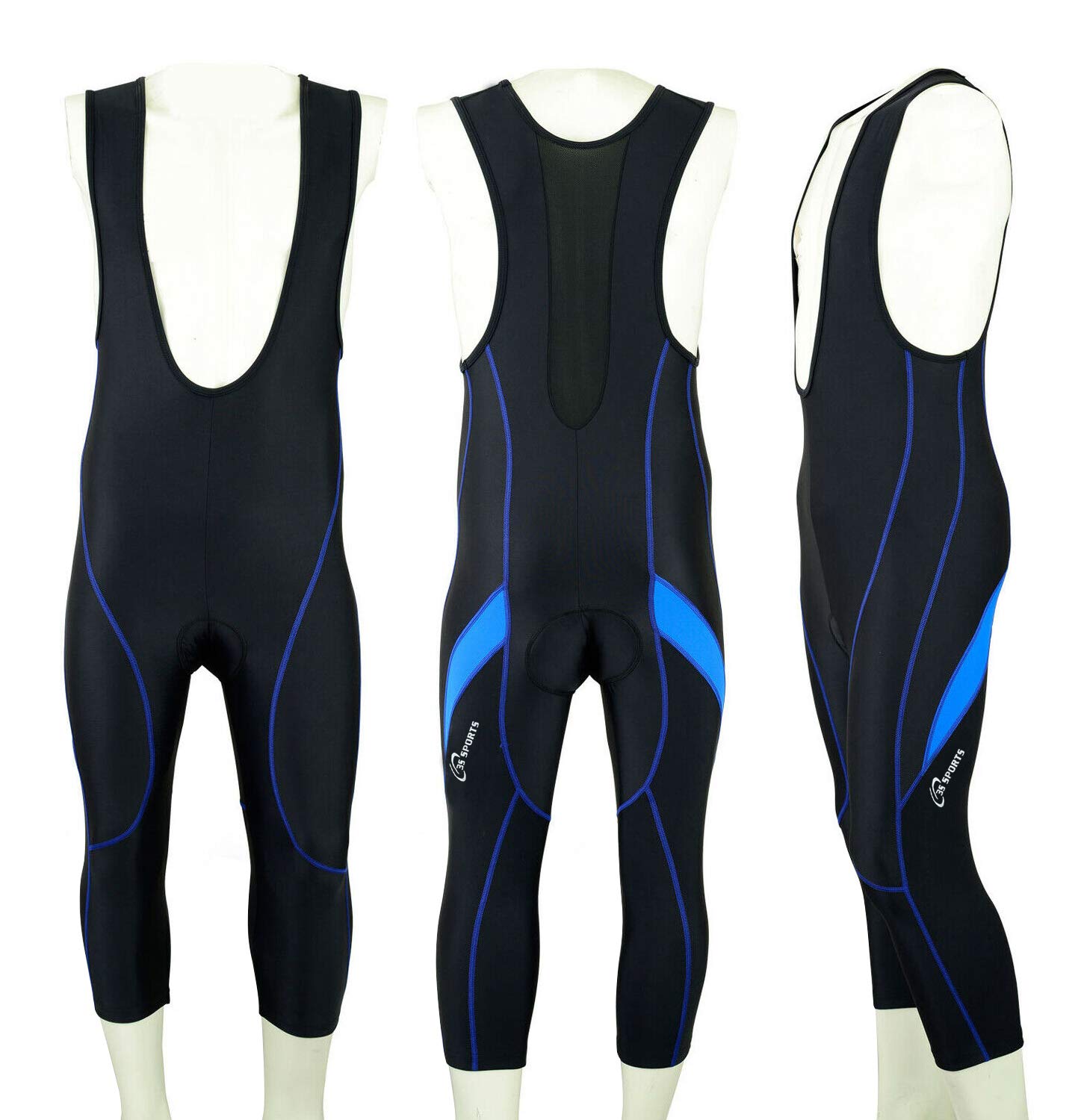 Z Sports Men's Cycling Bib Shorts Bike Tights Coolmax Padded 3/4 Bibs with Reflective Logo for Biking Sports Racing Black/Blue