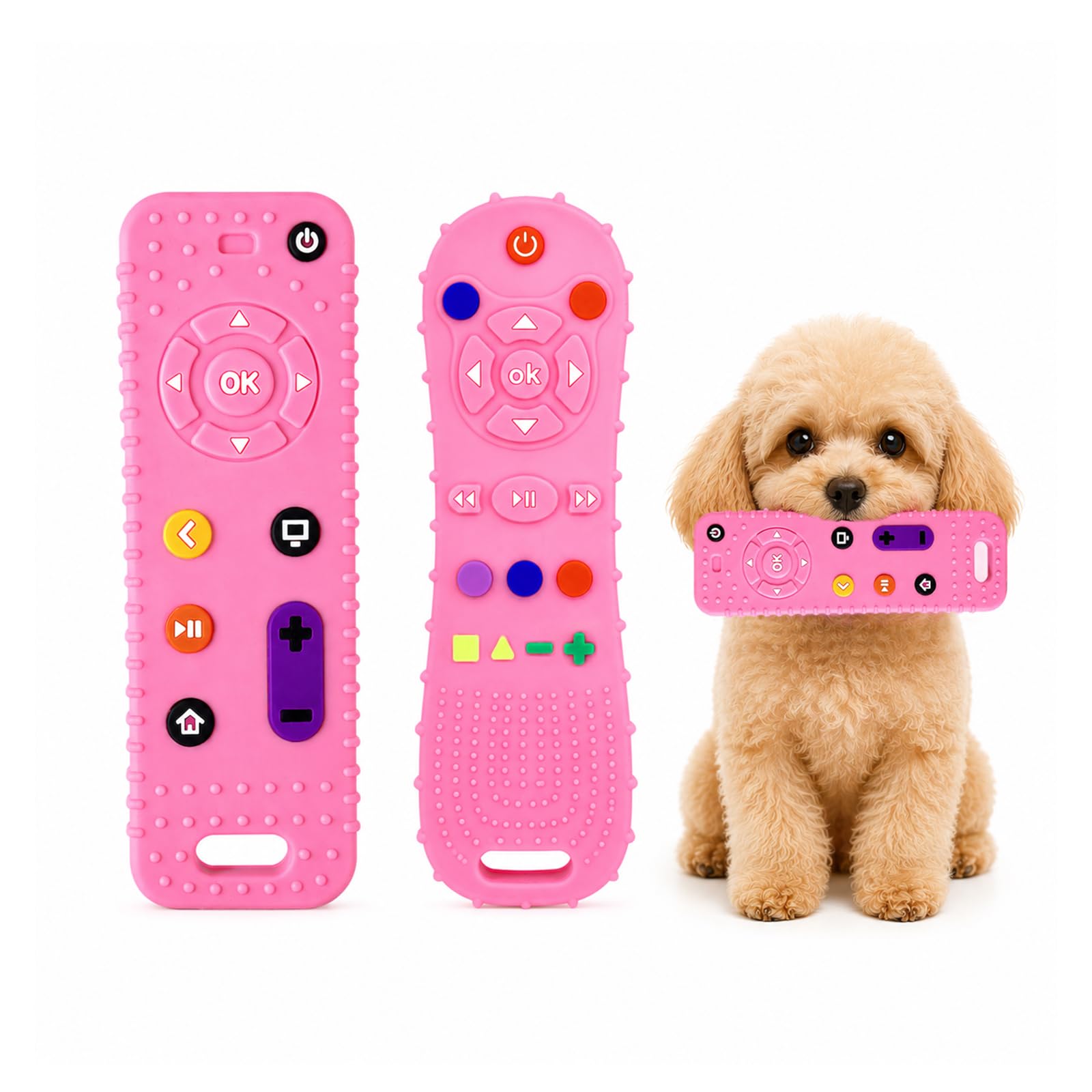 EOAMGO 2 Pack Puppy Teething Toys Remote Control Shape, Puppy Chew Toy for Puppies, Dog Toy for Small Dogs, Interactive Boredom Silicone Chew (Pink)